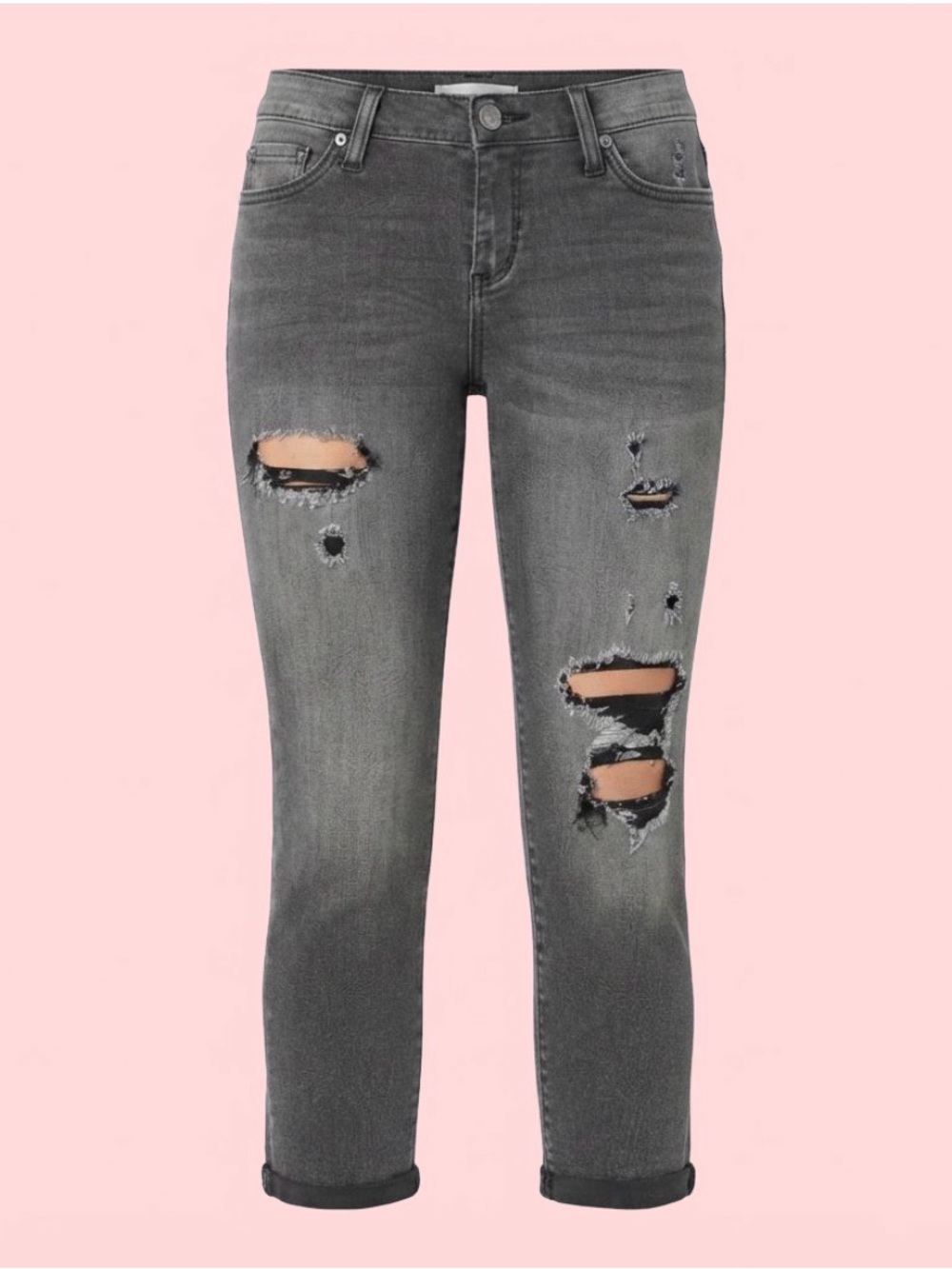 Rock & Republic Indee Boyfriend Cropped Jeans Black Distressed Size 14